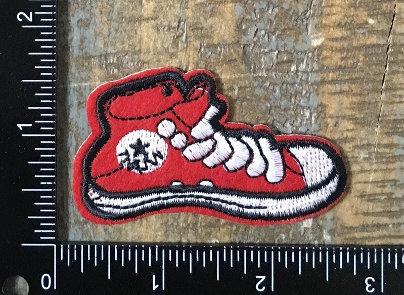 Red Star Embroidered Canvas High Top Sneakers with Iron-On Patch