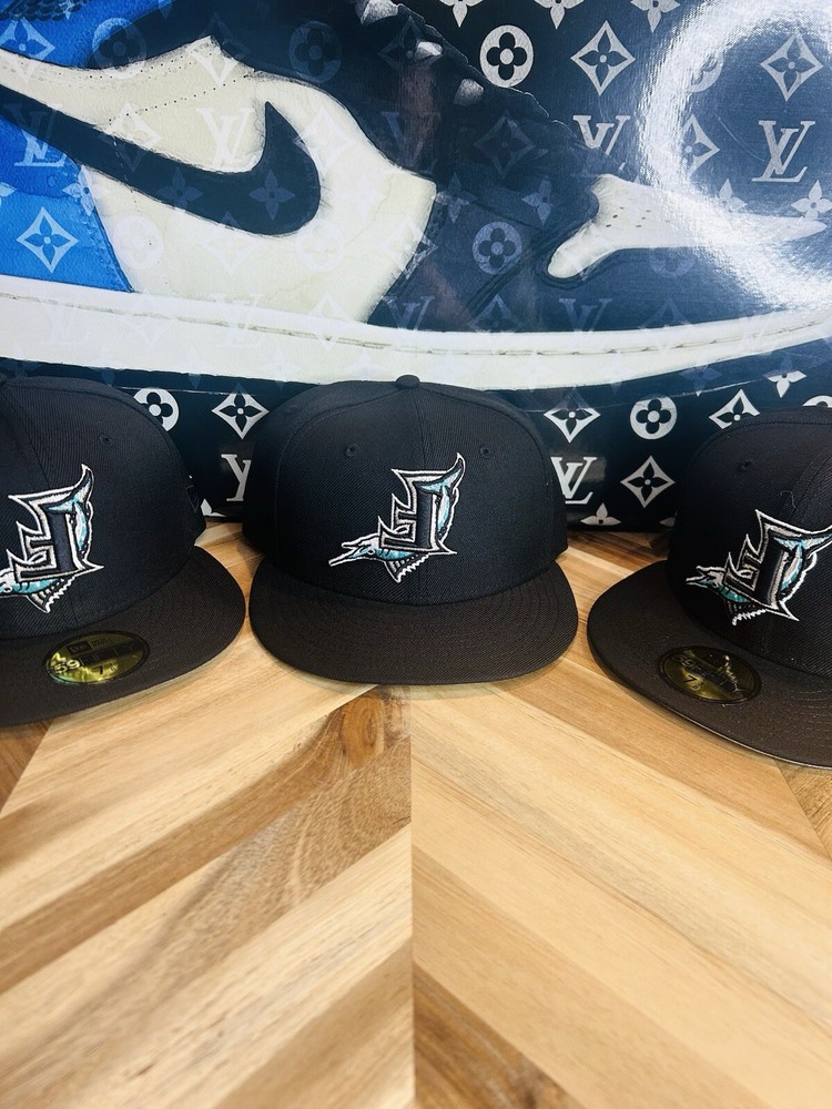 New Era Prociety Florida Marlins Rahnni Upside Down Logo Black Dome 7 1/4 Rare