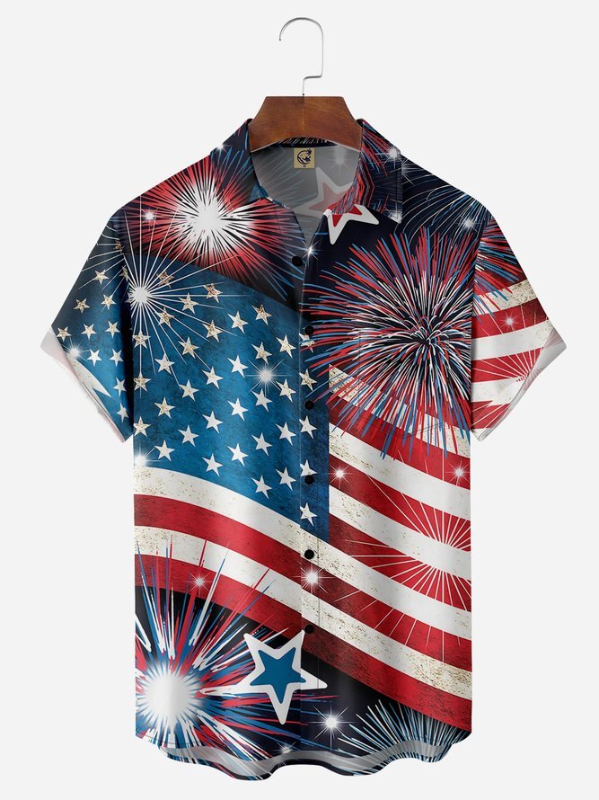 Men’s Independence Day Flag Hawaiian Shirt US Size Summer Style New