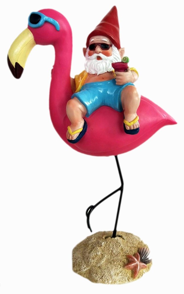 Funny Guy Mugs Garden Gnome Statue - Gnome and A Flamingo - Indoor/Outdoor Ga...
