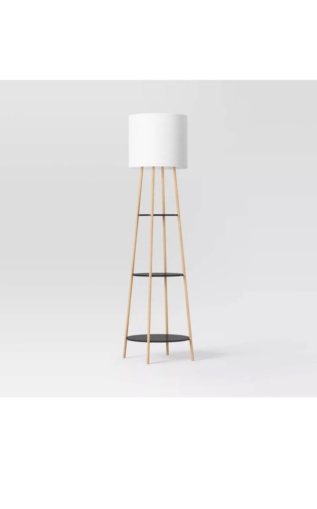 Black and Natural Wood Floor Lamp with Shelves by Threshold