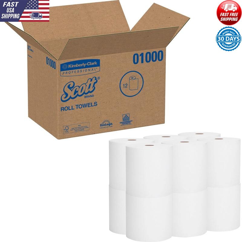 High Capacity 12-Roll Soft Absorbent Chlorine-Free Hard Roll Paper Towels