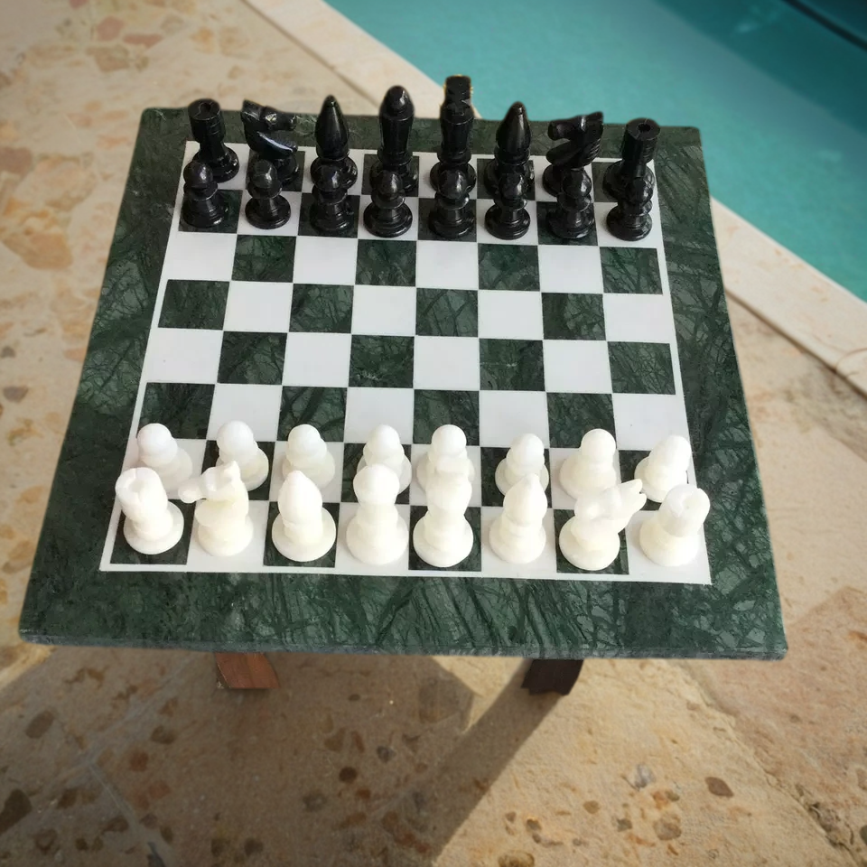 Green Marble Handmade Chess Board Semi Precious Stone Cyber Monday Sale-image