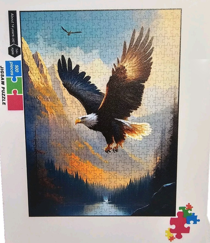 Wooden Eagle Puzzle multicolor 500 pieces letters on back pieces ages 14+