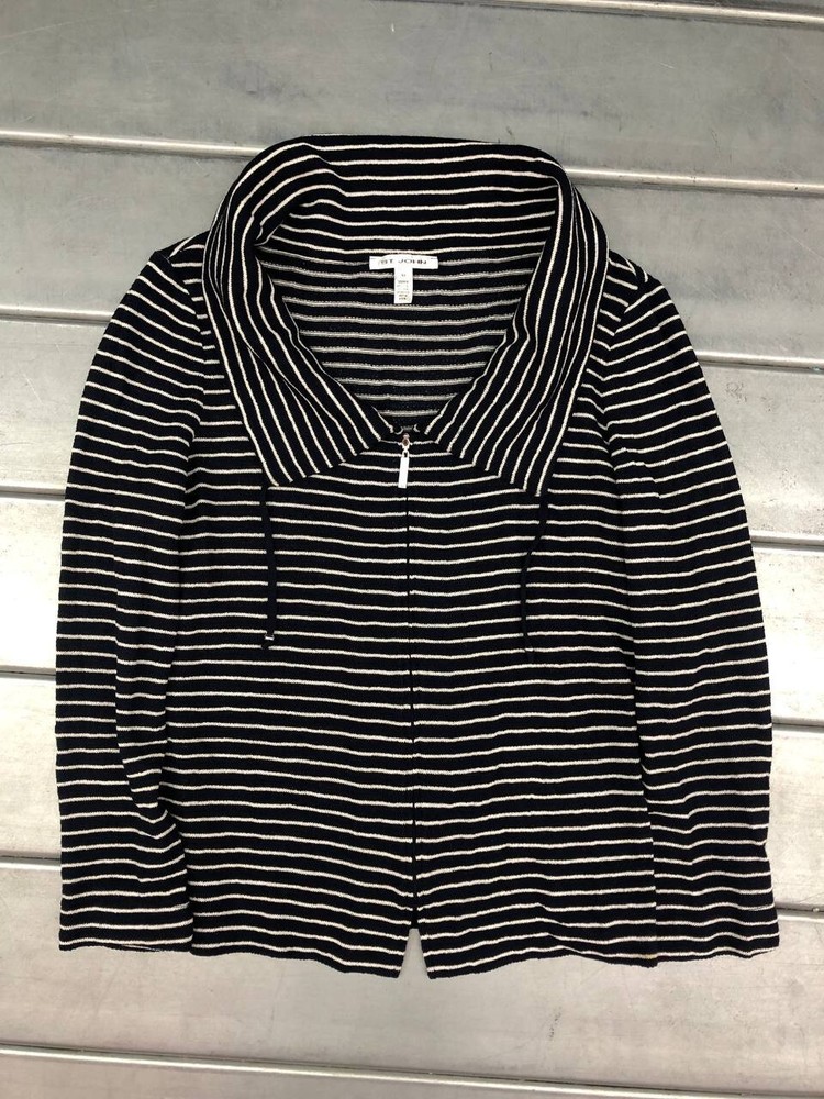 St John Nautical Sweater Womens Medium Navy Blue and White Stripes Wool Blend