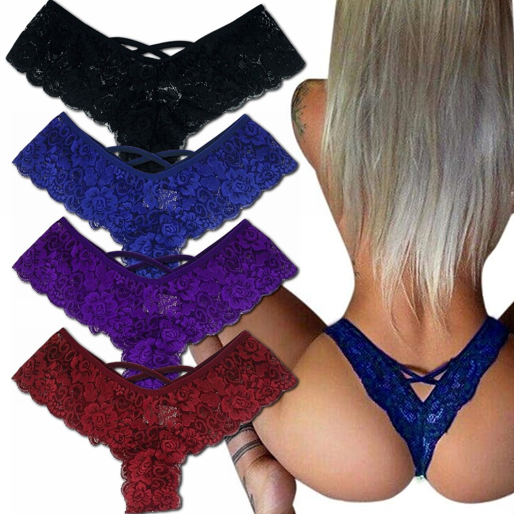 4 Pack Women Sexy Lace Underwear Lingerie Panties G-String Brief Thong Plus Size