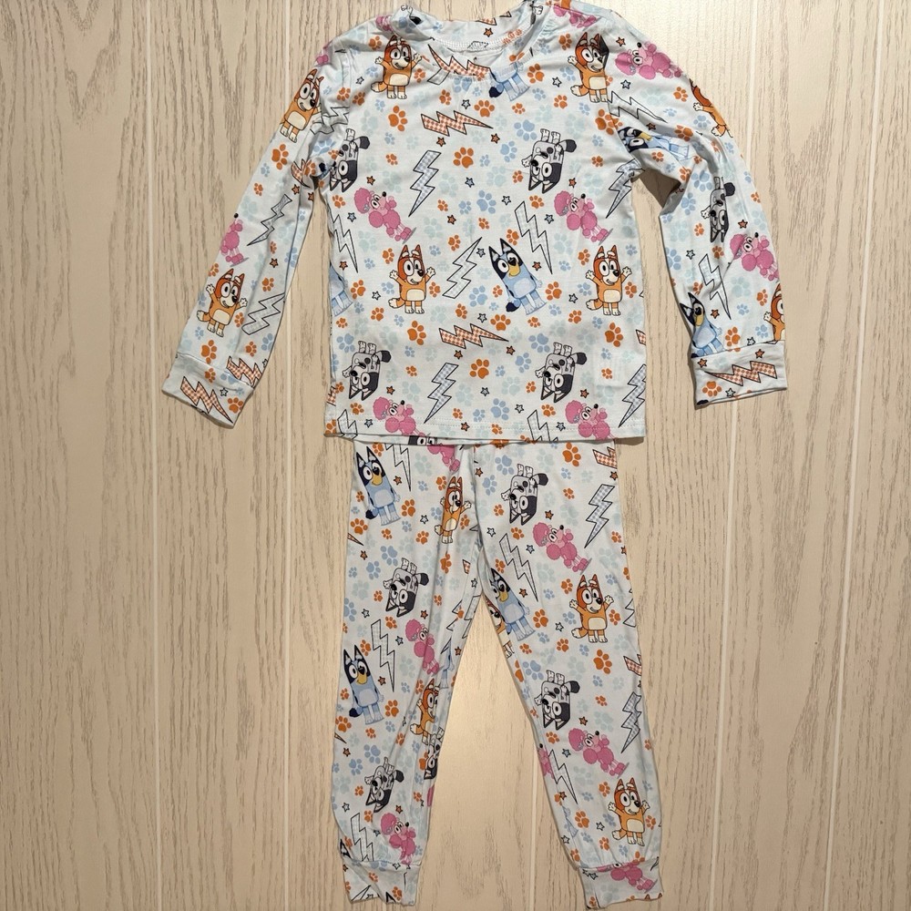 Bluey Pajama Set Girls 4T Blue Bamboo 2 Pc Long Sleeve Pjs Lightning NEW