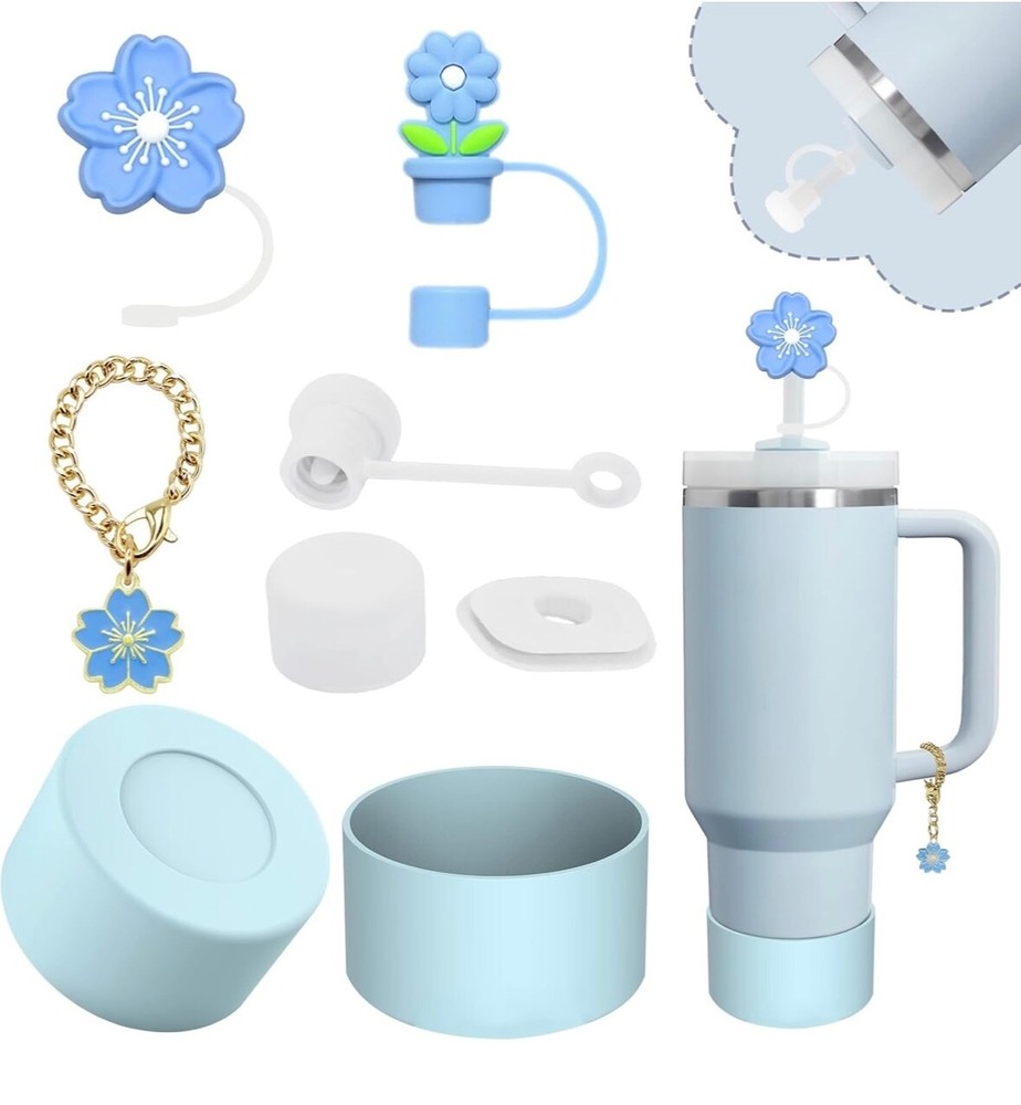 Stanley Cup Accessories Set with Straw Covers Stopper Handle Charm and Silicone Boot