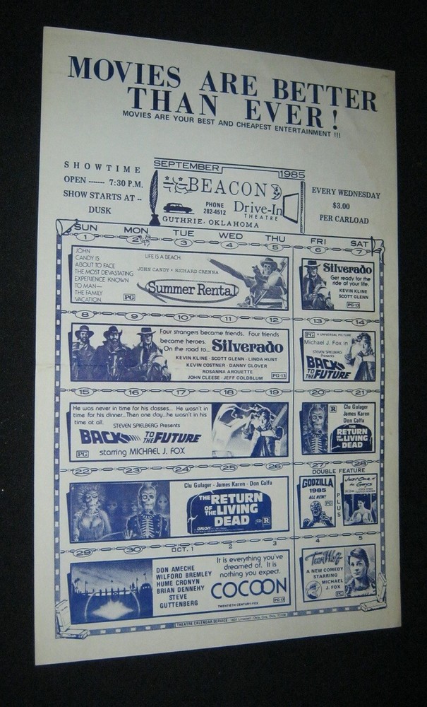 Orig Guthrie Oklahoma BACK TO THE FUTURE Godzilla LIVING DEAD Cocoon SILVERADO