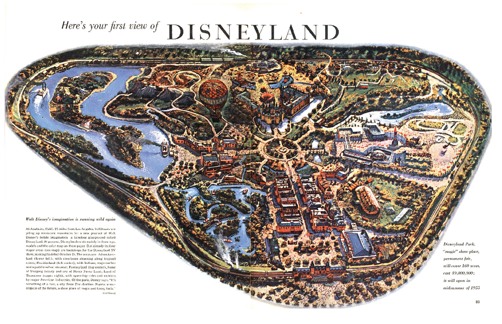 Vintage 1954 Disneyland Park Concept Map Retro Poster 13x19 Matte