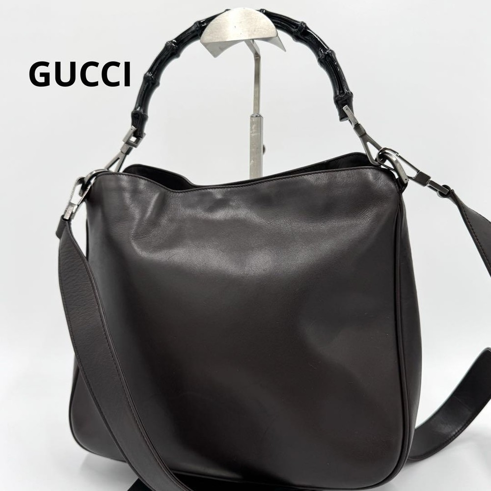 Gucci Bamboo Leather 2-Way Shoulder Bag A4 Size Preowned