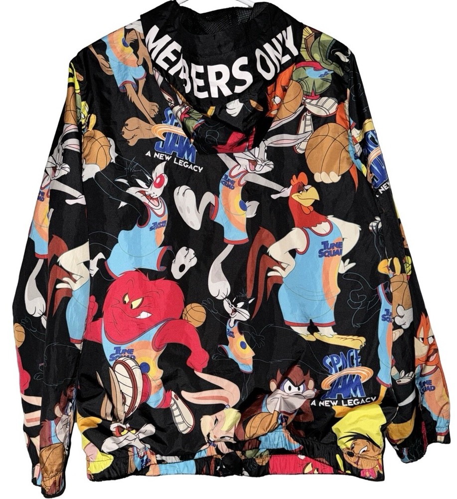 Members Only Looney Tunes Windbreaker Jacket Space Jam Hooded SIZE M-image