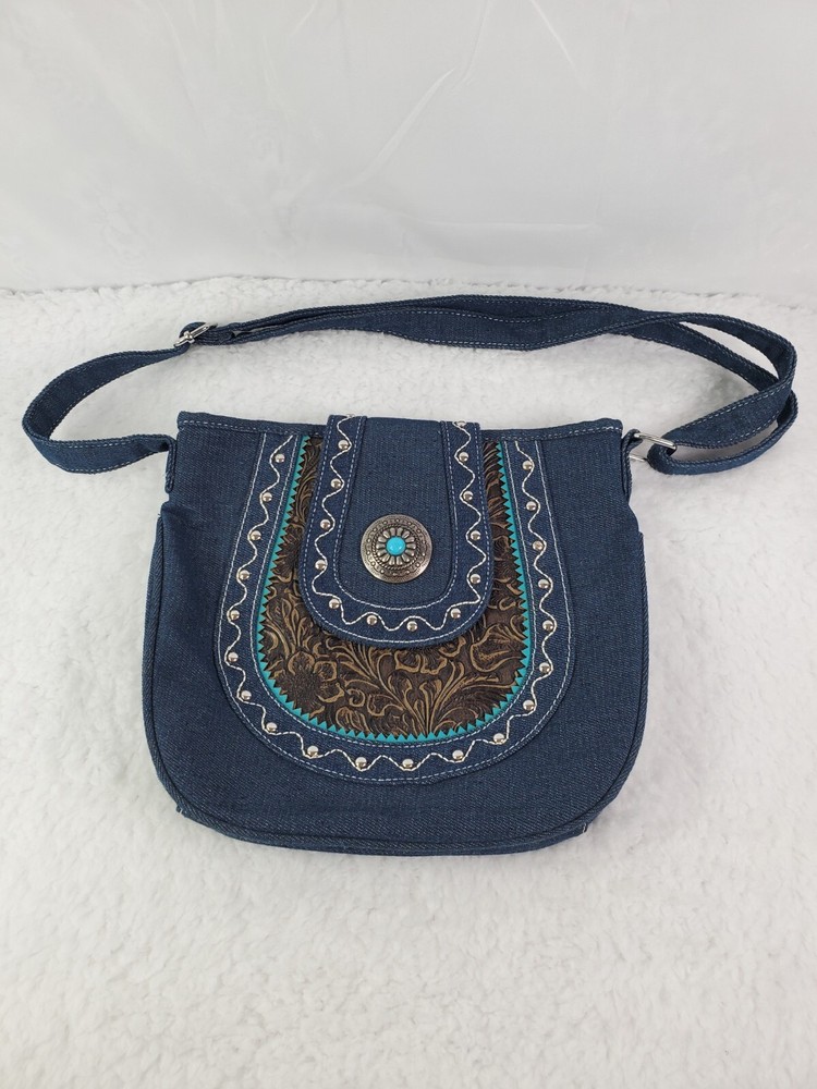Canyon Sky Women's Denim Crossbody/Shoulder Bag Purse w/adjustable Strap Concho