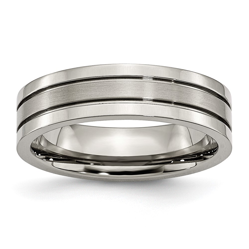 Titanium Brushed Center 6mm Grooved Band Ring Size 9 for Men 3.46gm