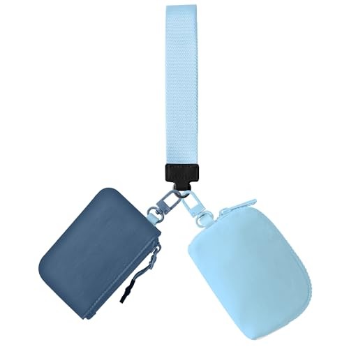 Dual Pouch Wristlet Keychain Wallet for Women Detachable Navy & Sky Blue