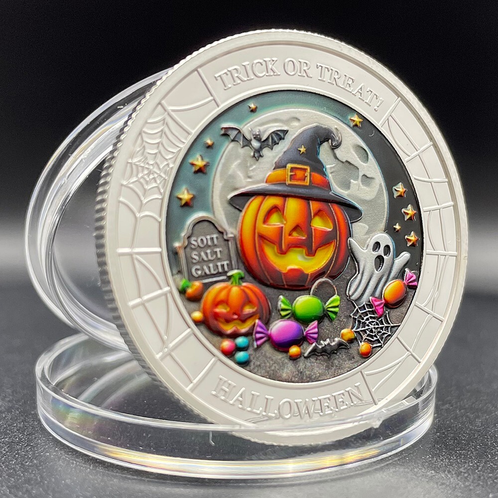 Happy Halloween Silver Coin Pumpkin Wizard Challenge Coin Jack O Lantern Medal