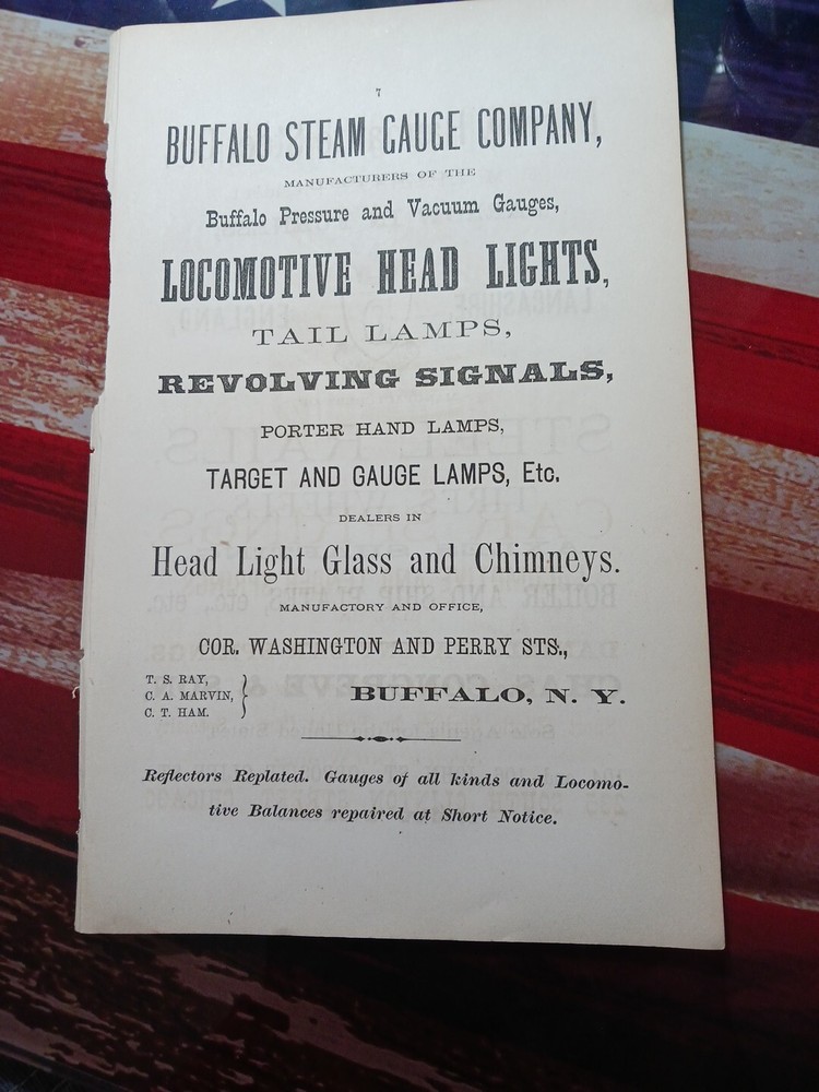 1875 railroad Print Ad BUFFALO STEAM GUAGE CO. Locomotive Head Lights Signals NY