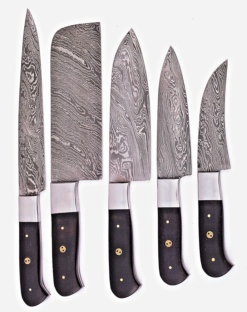 Custom Forged Damascus Steel Chef Knife Set with Leather Bag 85