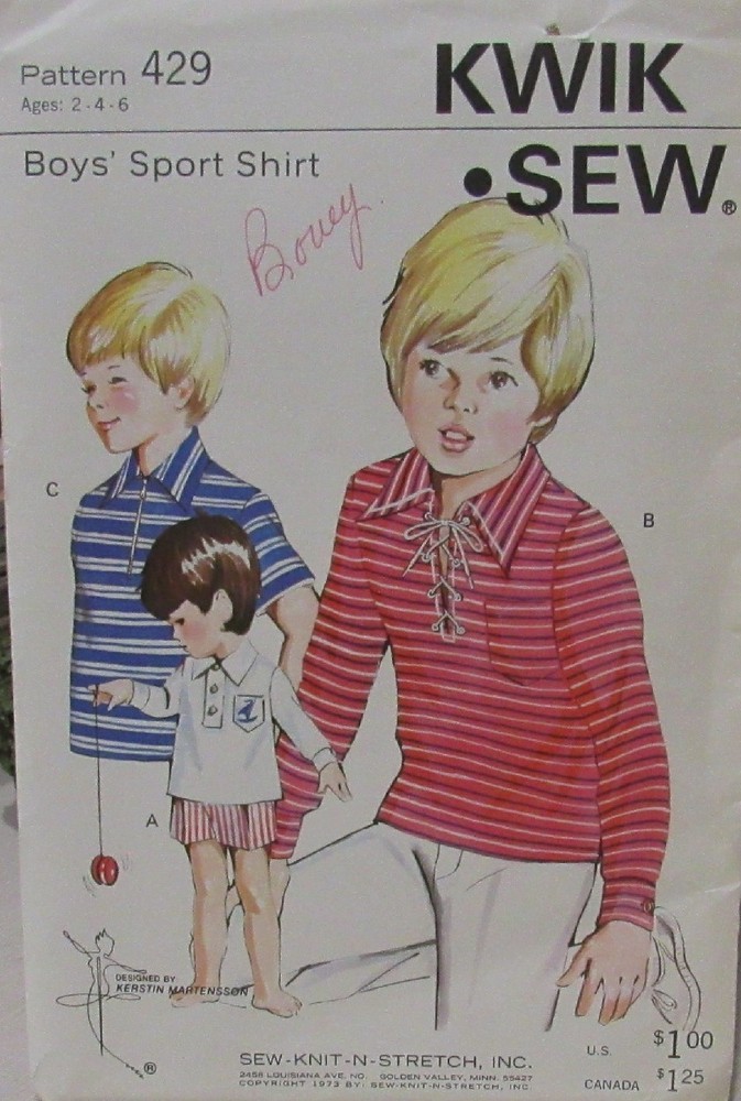 Vintage Kwik Sew 429 Boys 2-4-6 Pullover Stretch Knit Sport SHIRT Pattern RETRO