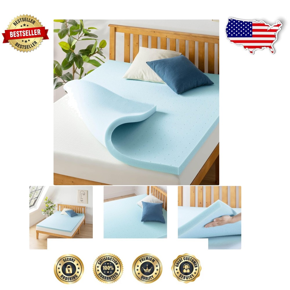 Full 2-Inch Ventilated Memory Foam Topper - Comfort & Support in Blue
