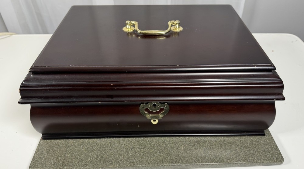 Vintage Bombay Cherrywood Polished  Jewelry Box w Brass Accents 1990’s