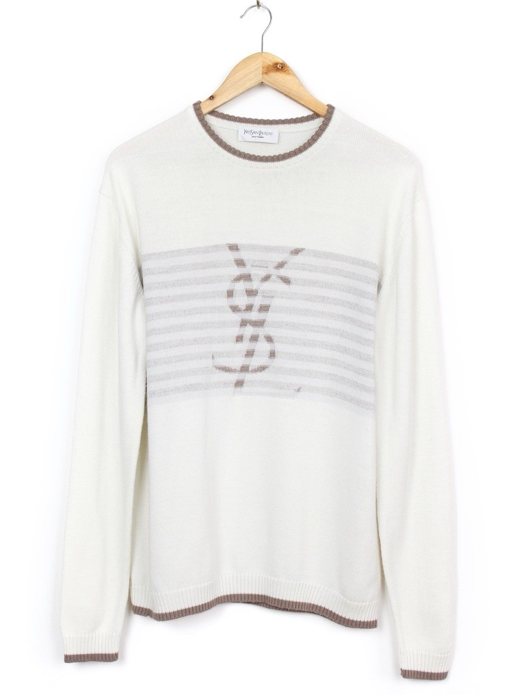 Yves Saint Laurent Big Logo Vintage Beige Sweater, Size M