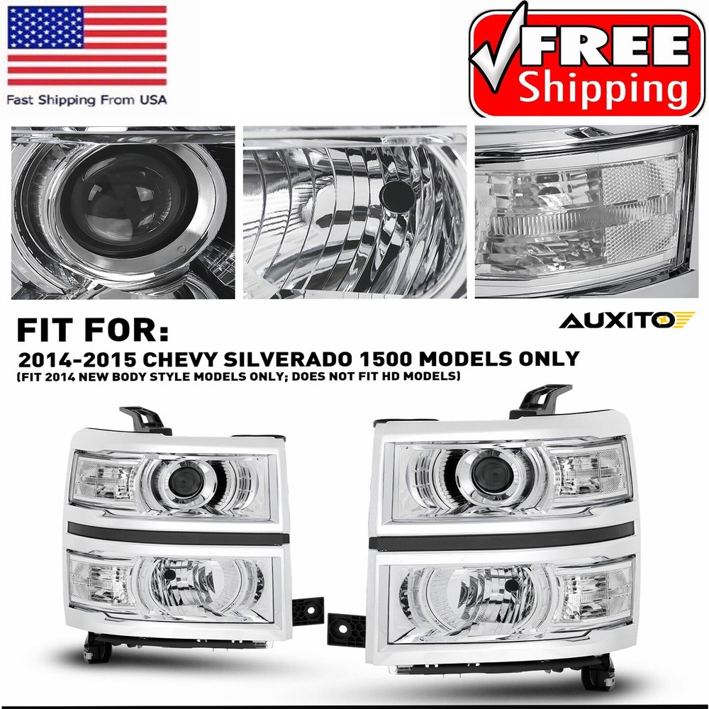 For 14-15 Chevy Silverado 1500 Projector White Chrome Housing Corner Headlights