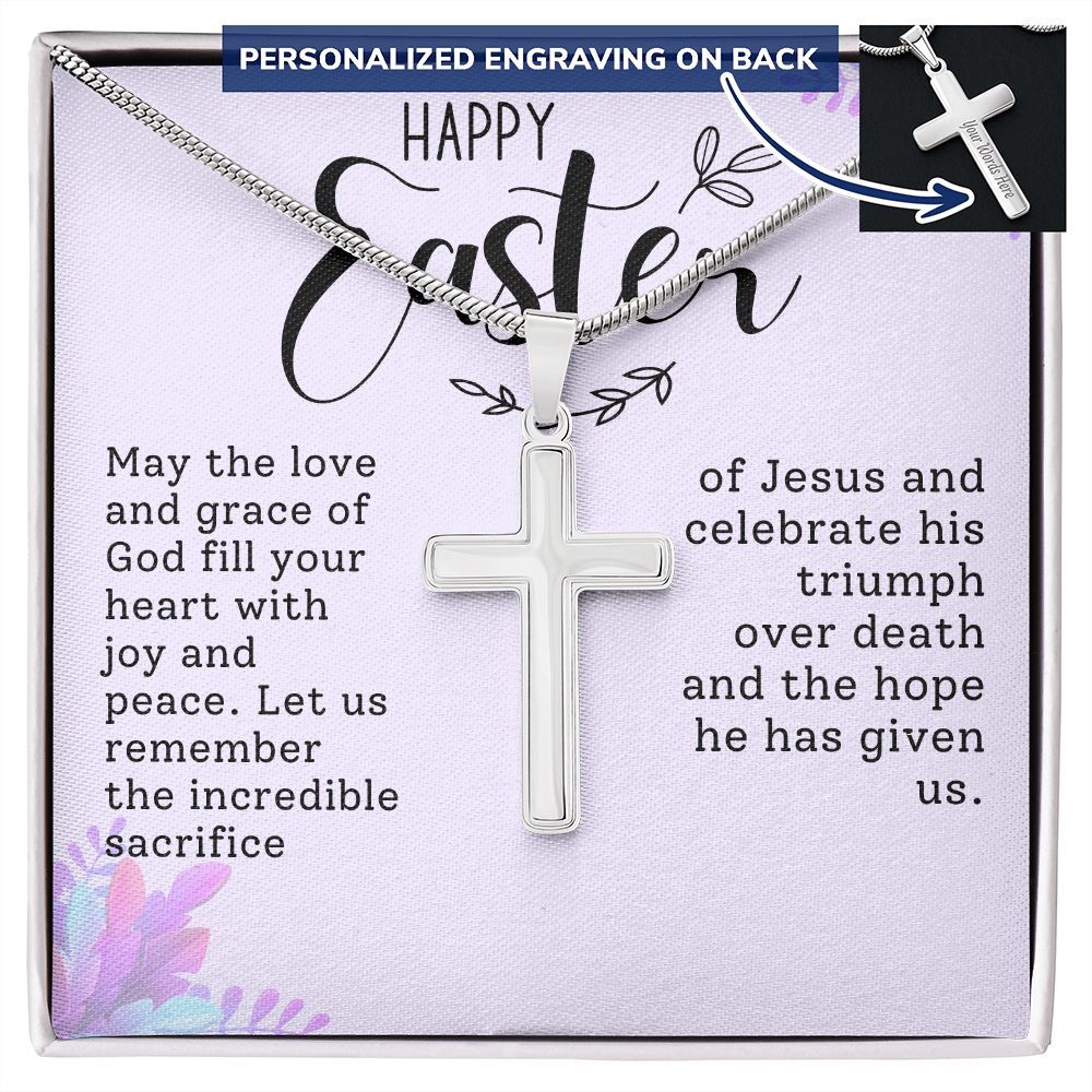 Easter Gift - Personalized Stainless Steel Cross Necklace - Engraved