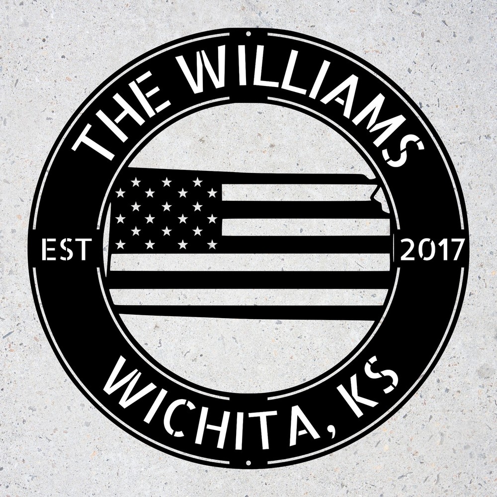 Custom Metal Kansas Sign Personalized KY State Wall Art With Us Flag