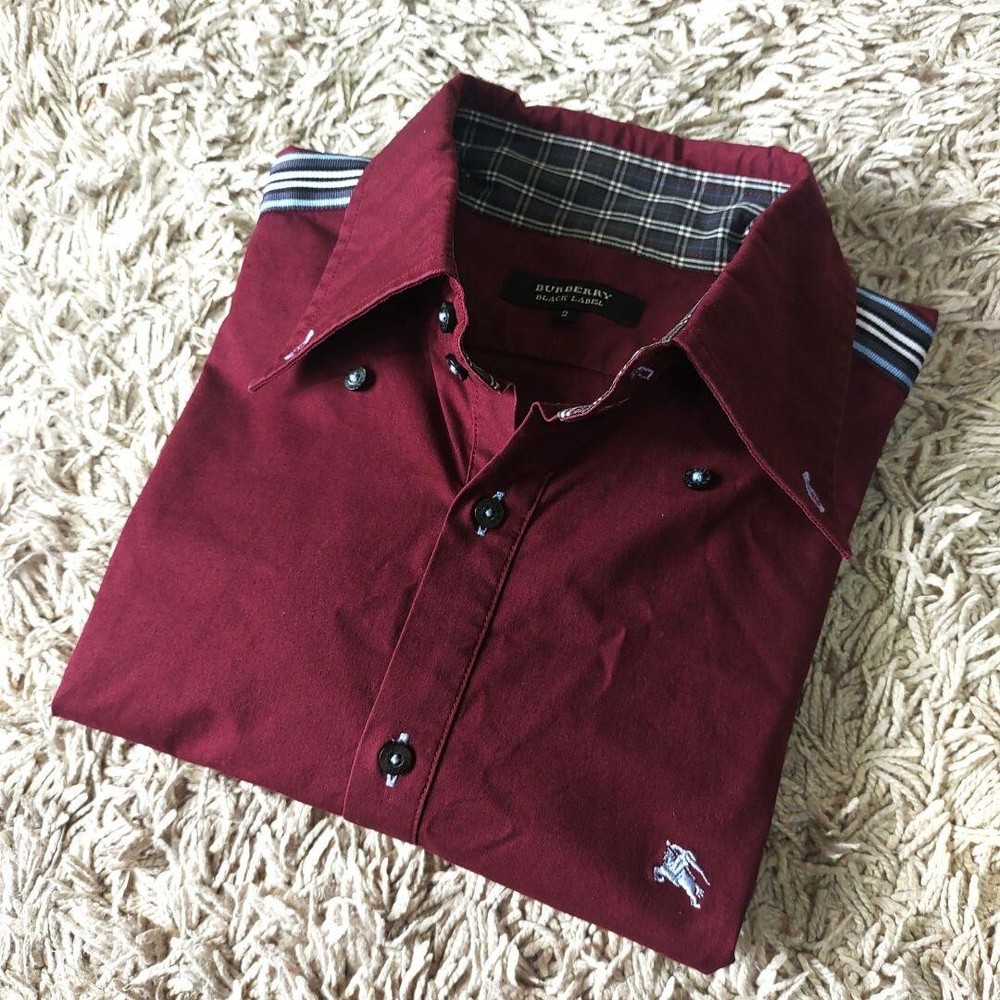 Burberry Long sleeve Shirt Bordeaux Nova Check Logo Cotton Men Size 2 Used