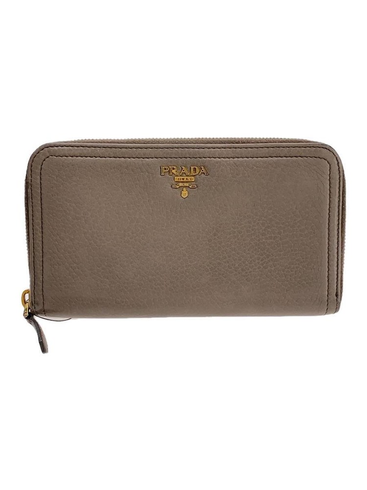Prada Women's Soft Calf Leather Long Wallet with Round Zipper in Gray