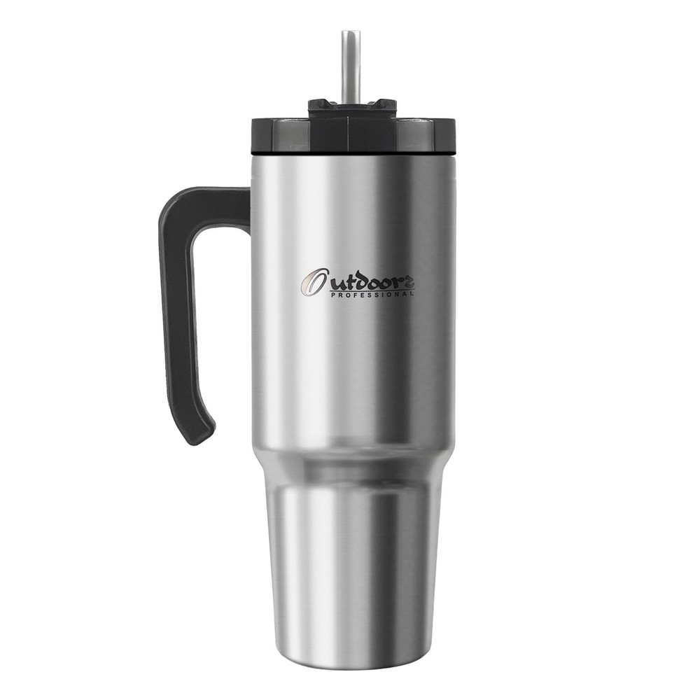 OUTD9034 30-Oz. Stainless Steel Double-Walled Insulated Tumbler with Straw (S...