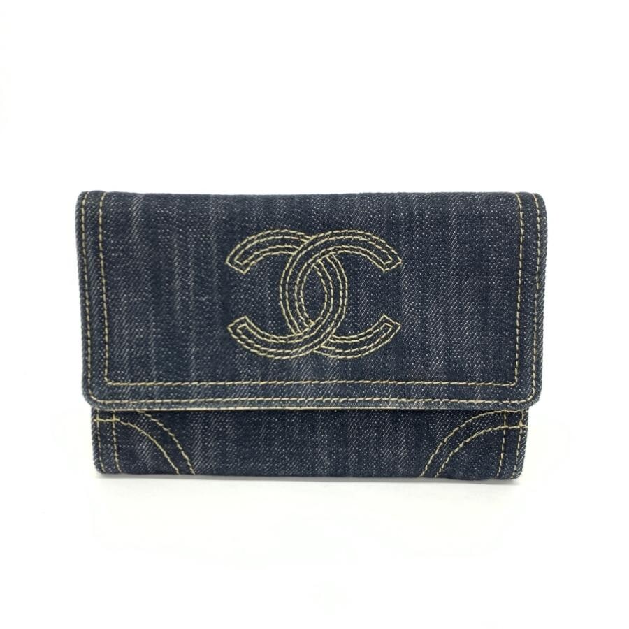 Chanel Coco Mark Denim Navy Wallet 10616697 Authentic With Box