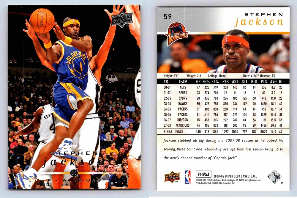 Stephen Jackson Golden State Warriors Upper Deck 2008 Card 59 Basketball Legend