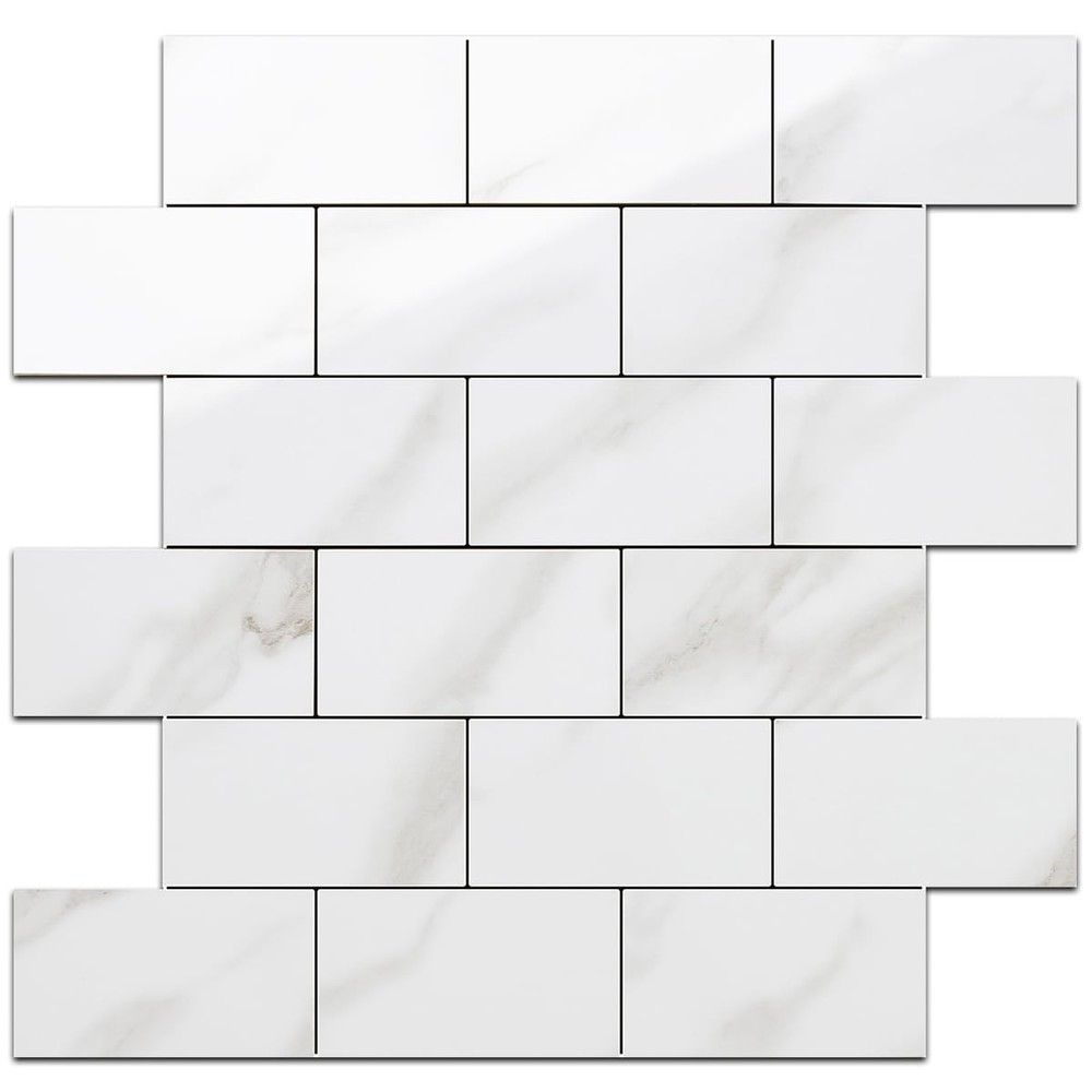 White Marble Peel & Stick Backsplash Tiles 12x12 Thick PVC Waterproof