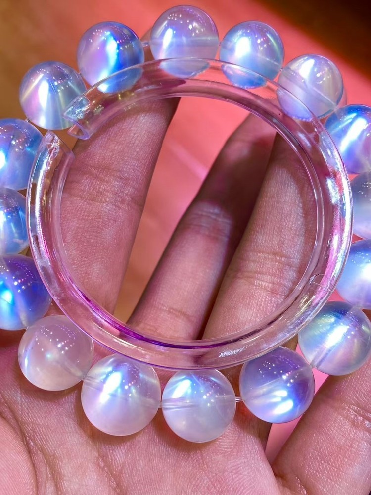 13mm Top Natural High-quality Rare Blue Moonstone Bracelet Reiki Healing Gems
