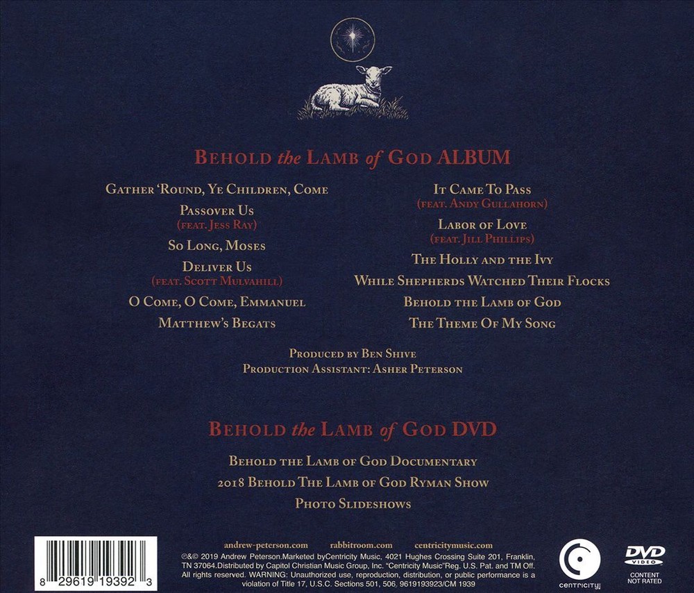 ANDREW PETERSON BEHOLD THE LAMB OF GOD NEW CD & DVD