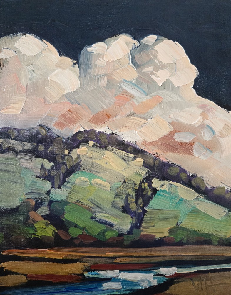 Tonalist Clouds Modern Canvas Art Study Fauvist Vintage Style Oil Signed Hawkins