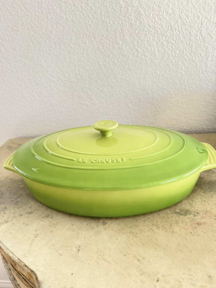 2015 Vintage Le Creuset Kiwi Green Oval Covered Baker Braiser with Lid