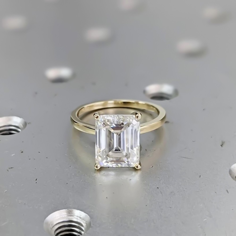 4.24 Ct Certified Emerald Cut White Diamond Ring 925 Silver Gift for Her