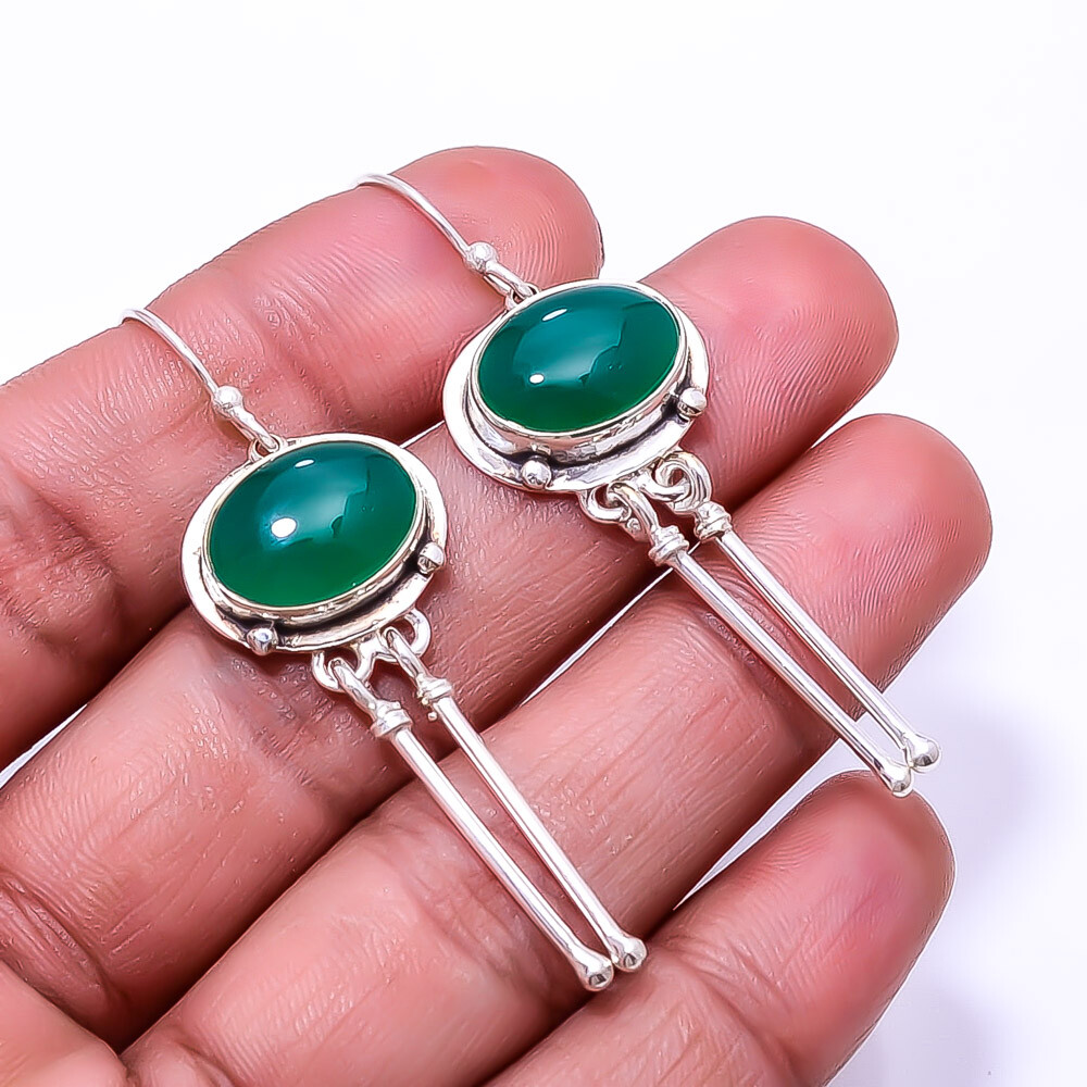 Green Onyx Designer Handmade 925 Sterling Silver Earring 2.22