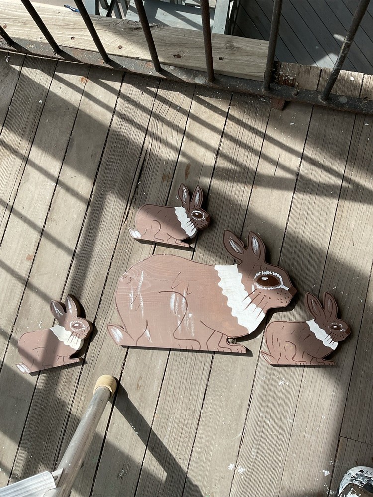 Vintage Bunny Garden Stake Wood Folk Art Easter Lawn Statue