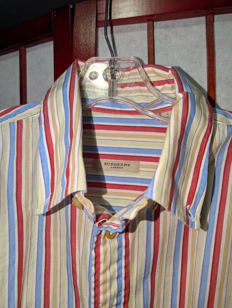 Burberry London Large Button Down Shirt USA Made Multicolor Stripes