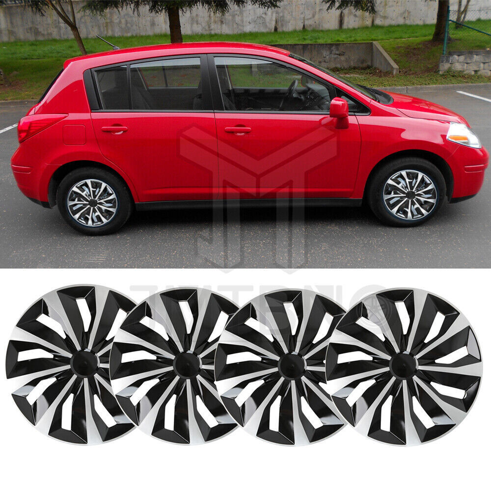 Set of 4 Snap-On 15 Inch Wheel Covers for Nissan Versa Full Rim Hub Caps Replacement