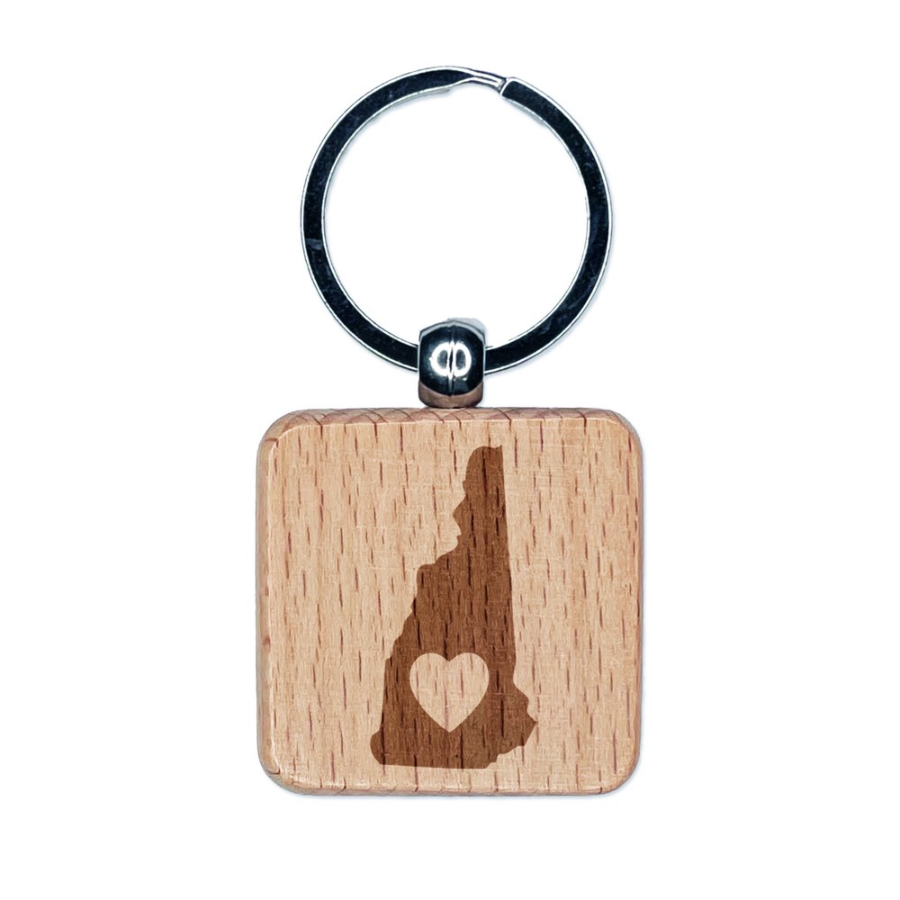 New Hampshire Heart Engraved Wood Keychain Tag Charm Gift  