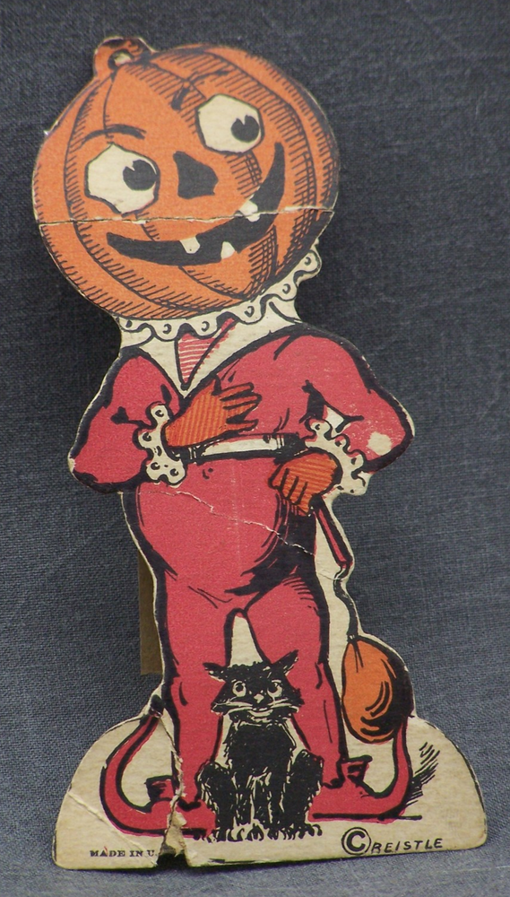 Antique 1919-25 Halloween Johnny Pumpkinhead Diecut Standee Decoration Beistle