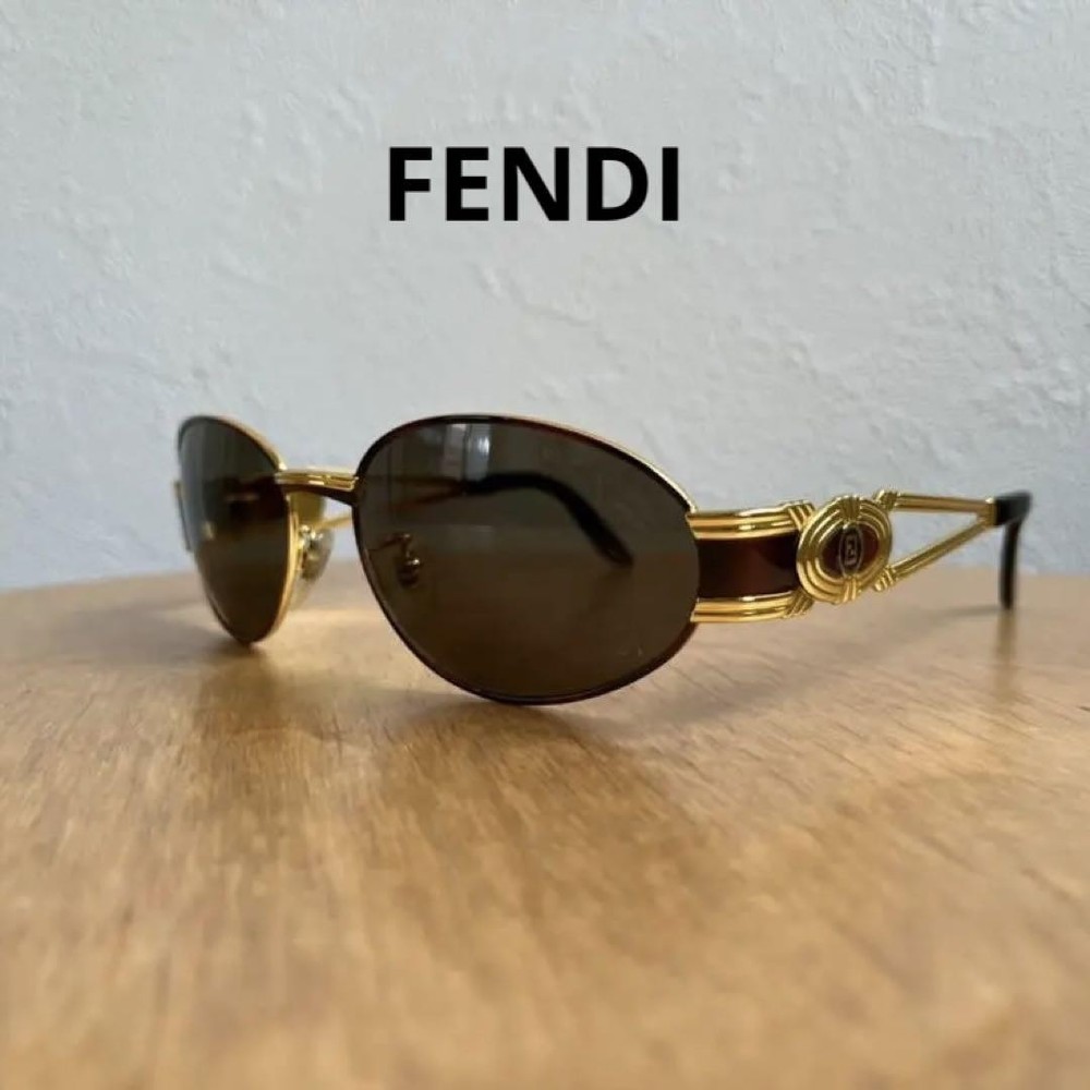 Fendi Vintage Zucca Logo Gold Sunglasses with Brown Frame Pre-Owned