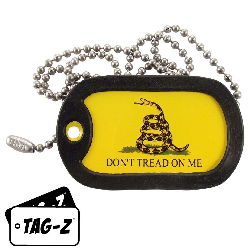 Military Dog Tag Necklace -  Gadsden Don't Tread On Me Tag w/ Dog Tag Silencer
