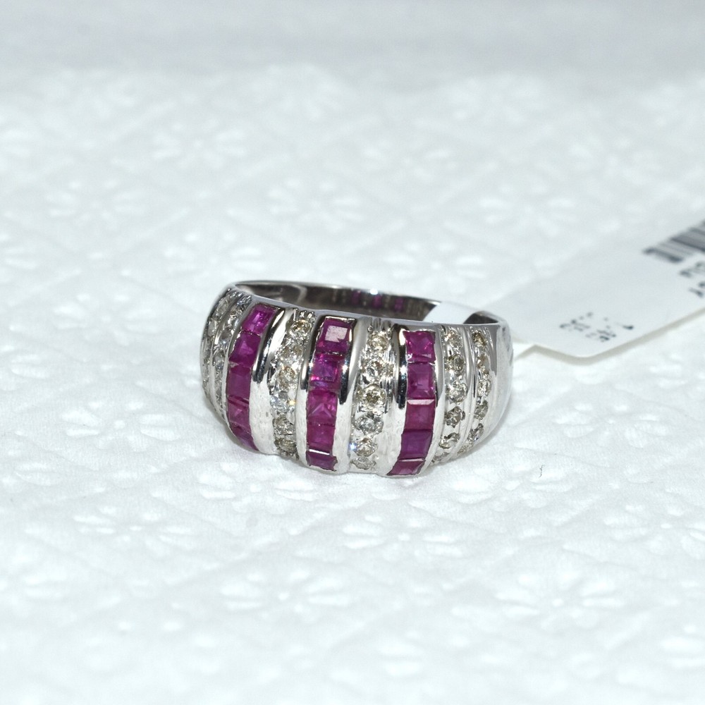 Unique Designer Ring In Ruby and Diamond 925 Sterling Silver Wide Band Ring