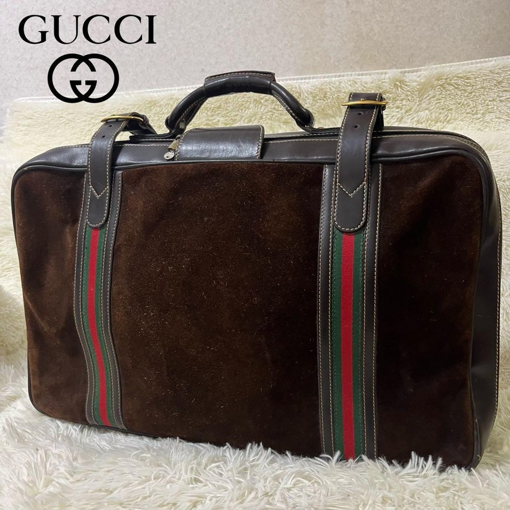 Gucci Dulles Boston Bag in Suede Sherry Line Pre-Owned